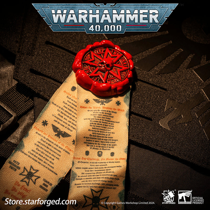 Warhammer 40000 Black Templars Purity Seals Cross badge Starforged
Purity Seals can be used in three ways: as a brooch, as an adhesive patch, and as a Velcro. Now you can enjoy the above functions by purchasing any style
Purity Seal: Black Templars
Purity seals are borne by various Imperial troops, applied to weapons, armor and vehicles.
They usually take form of wax seal and parchment which inscribed with declarations and prayers.
The two parchments attached is inscribed with Vows of the Black Templars